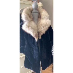 Classic Vintage Black Shaved Mink Fox Fur Coat